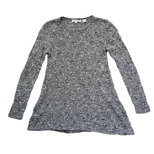 Crew Neck Cable Knit Sweater Womens S Two-Toned Diamond Pattern Comfy Casual